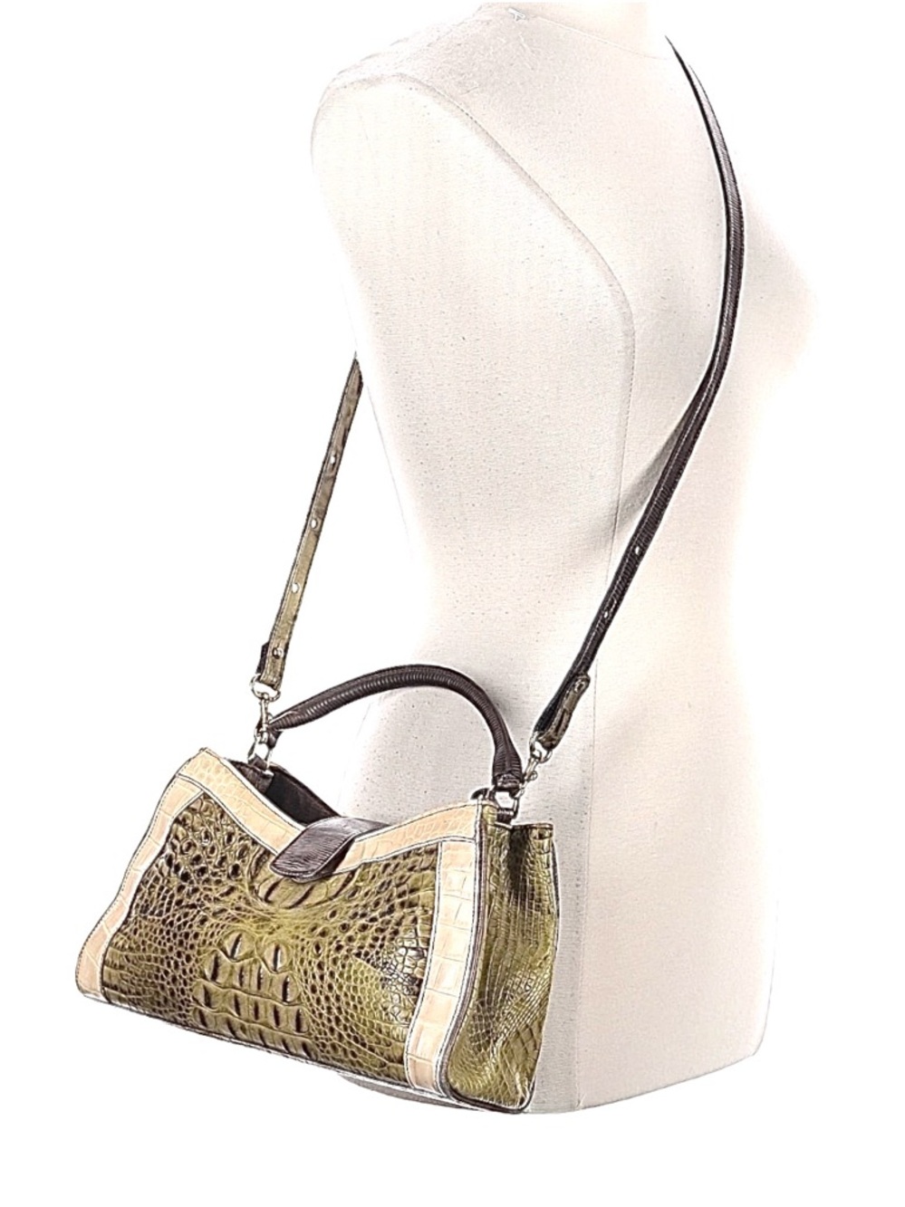 BRAHMIN ~ Rare Tri-Color Croc-Embossed Leather Satchel w/Crossbody Strap